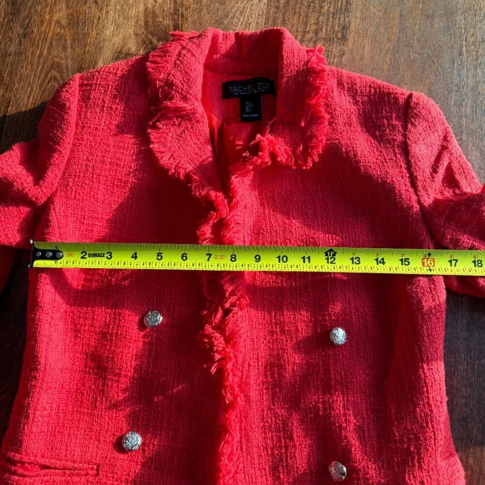 Rachel Zoe Red Tweed Double Breasted Fringe Blazer Coat Size S